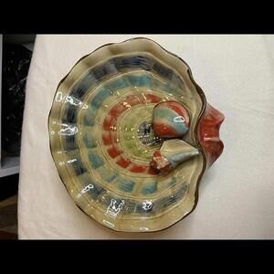 Vintage French Majolica Pottery Pedestaal Decorative Bowl Seashell